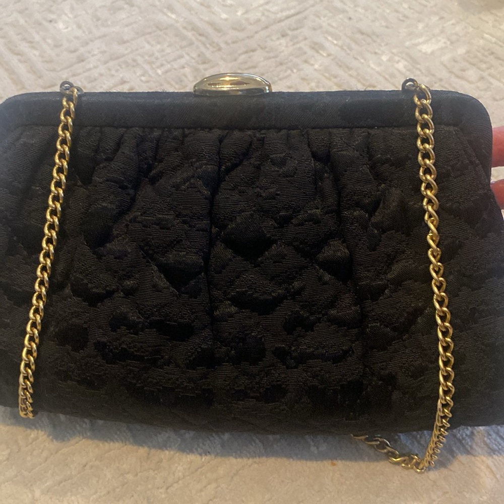 Elegant Vintage Black Quilted Clutch with Gold Chain